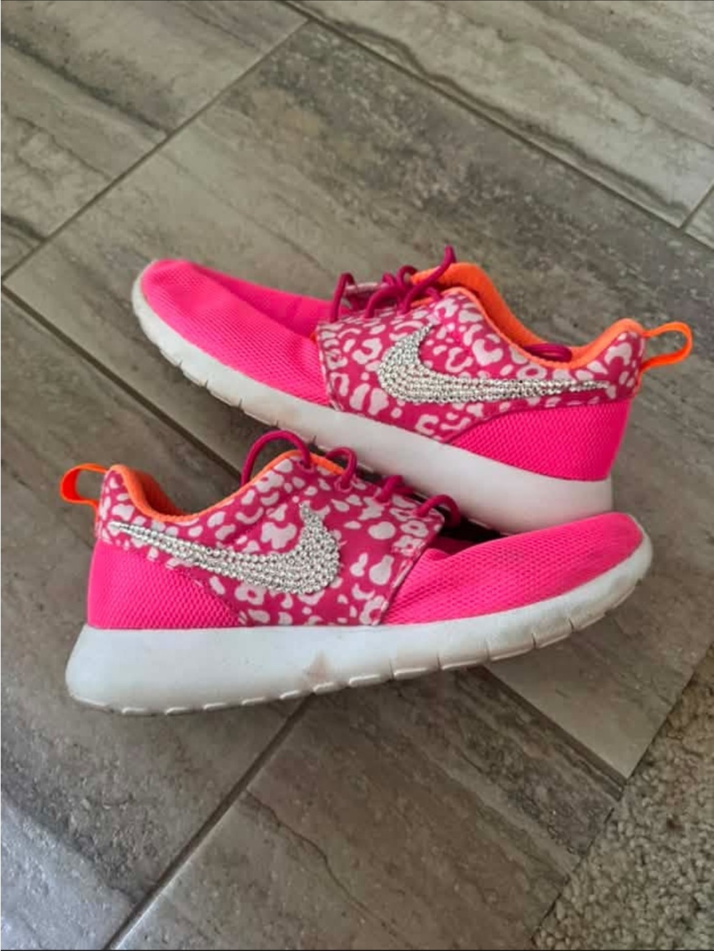 Women’s Hot Pink Athletic Sneakers with Crystal Swoosh